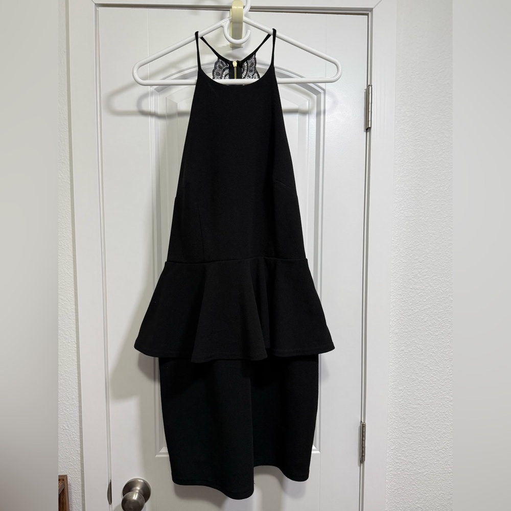 Charlotte Russe Black Lace Back Peplum Dress Size L Women’s